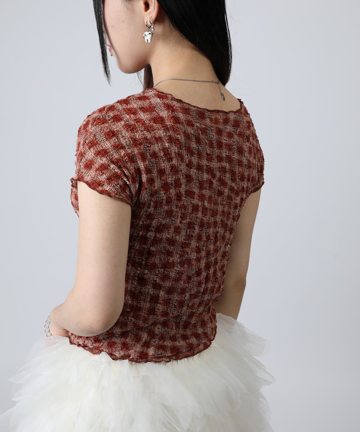 HOOK for girls バブルシフォン総柄クロップドトップス