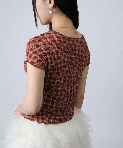 HOOK for girls バブルシフォン総柄クロップドトップス