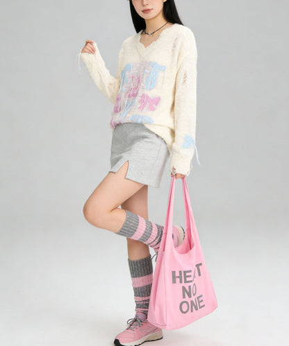 HOOK for girls　フリンジリボン柄 透かし編みサマーニット