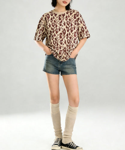 HOOK for girls　レオパード総柄 半袖Tシャツ / アニマル柄 ビッグシルエット カジュアル