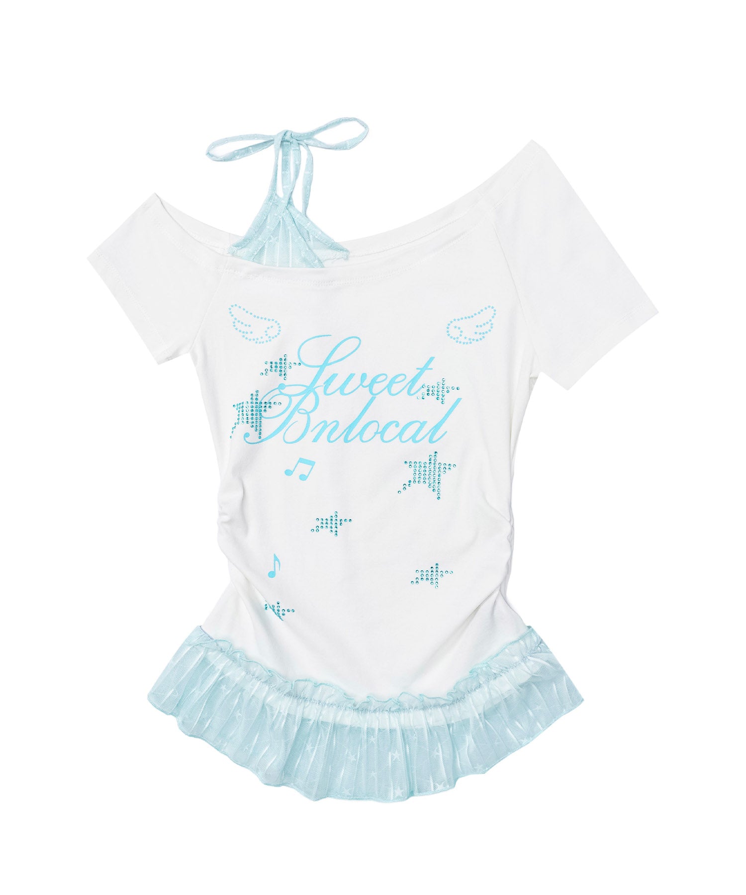 HOOK for girls　星×ロゴプリント フリルヘム ワンショルダー半袖トップス (SS)