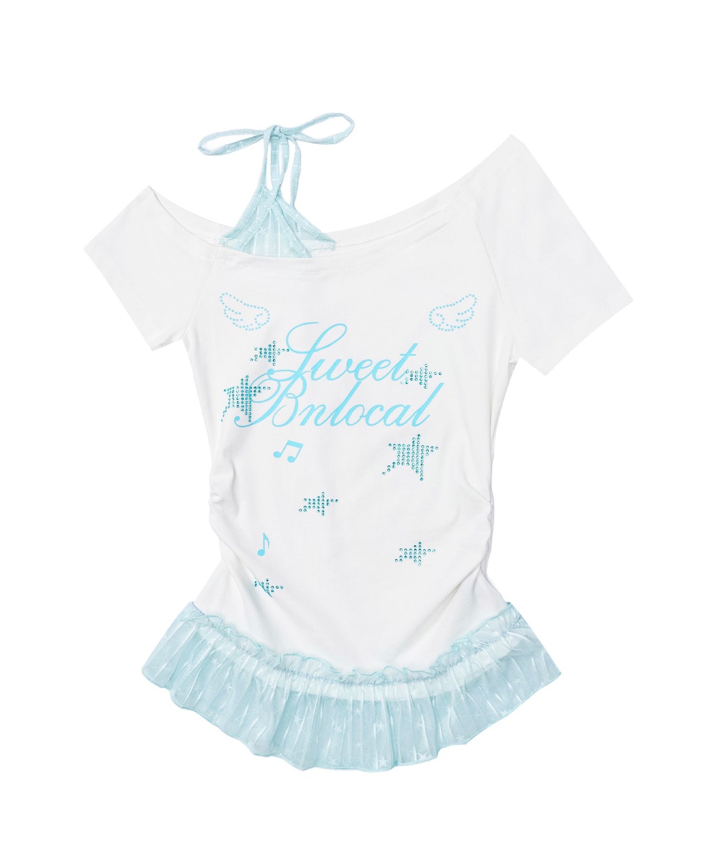 HOOK for girls　星×ロゴプリント フリルヘム ワンショルダー半袖トップス (SS)