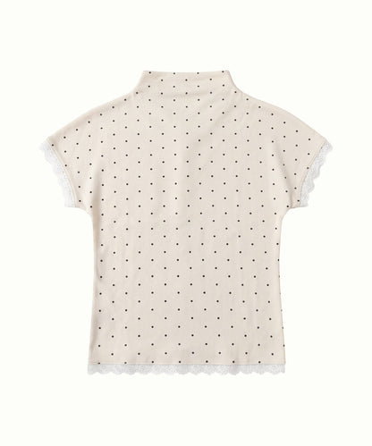 HOOK for girls　総ドット柄 タートルネック 半袖スリムトップス (SS)