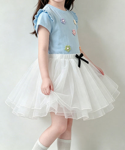 【aimoha-KIDS-】フラワーモチーフフリルTシャツ (SS)
