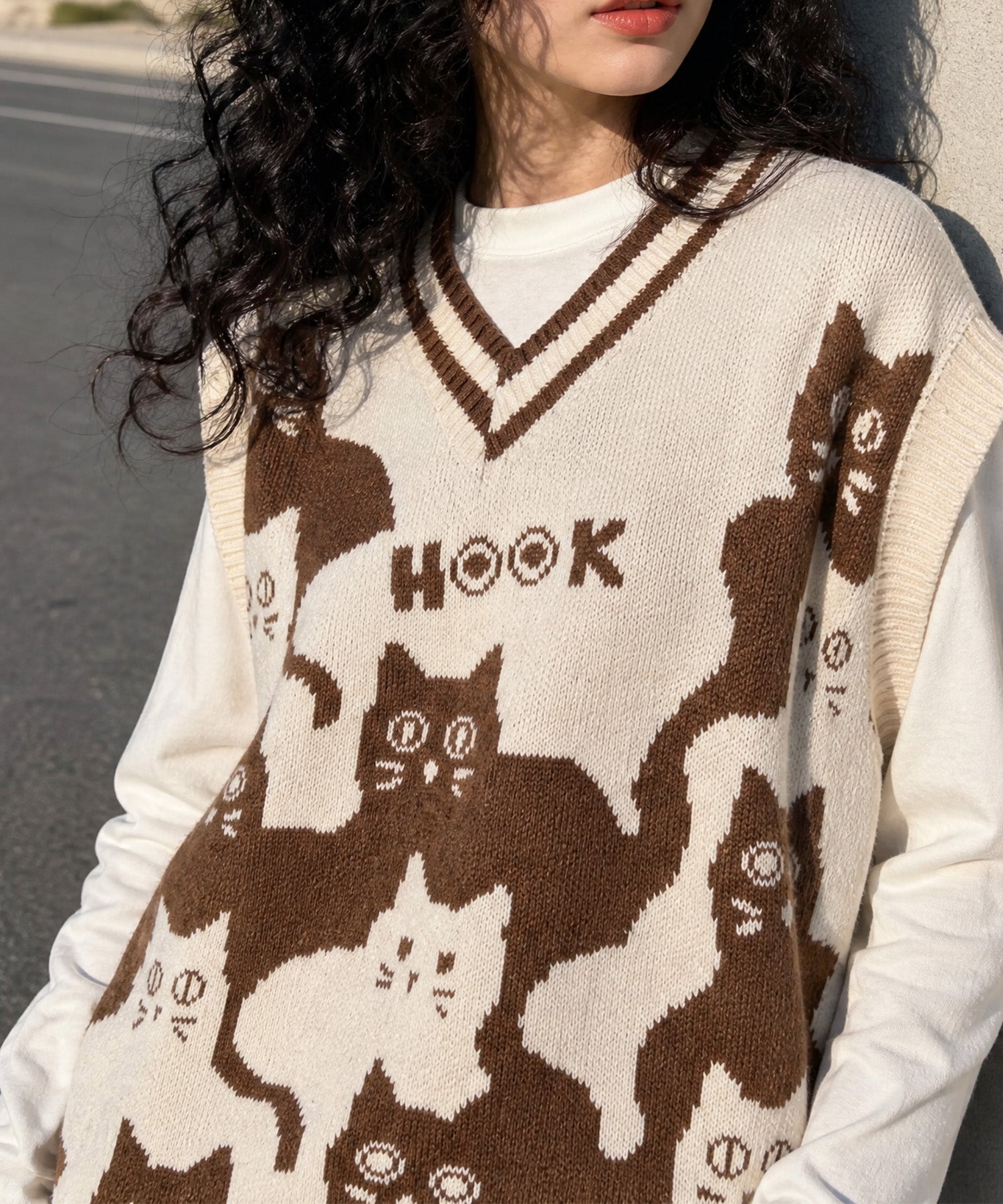 HOOK -original-　「猫何匹いる？」バイカラーニットベスト
