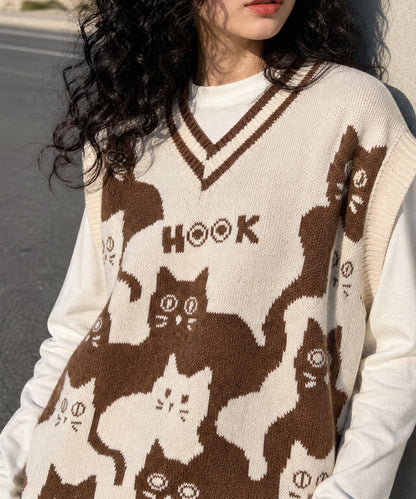 HOOK -original-　「猫何匹いる？」バイカラーニットベスト