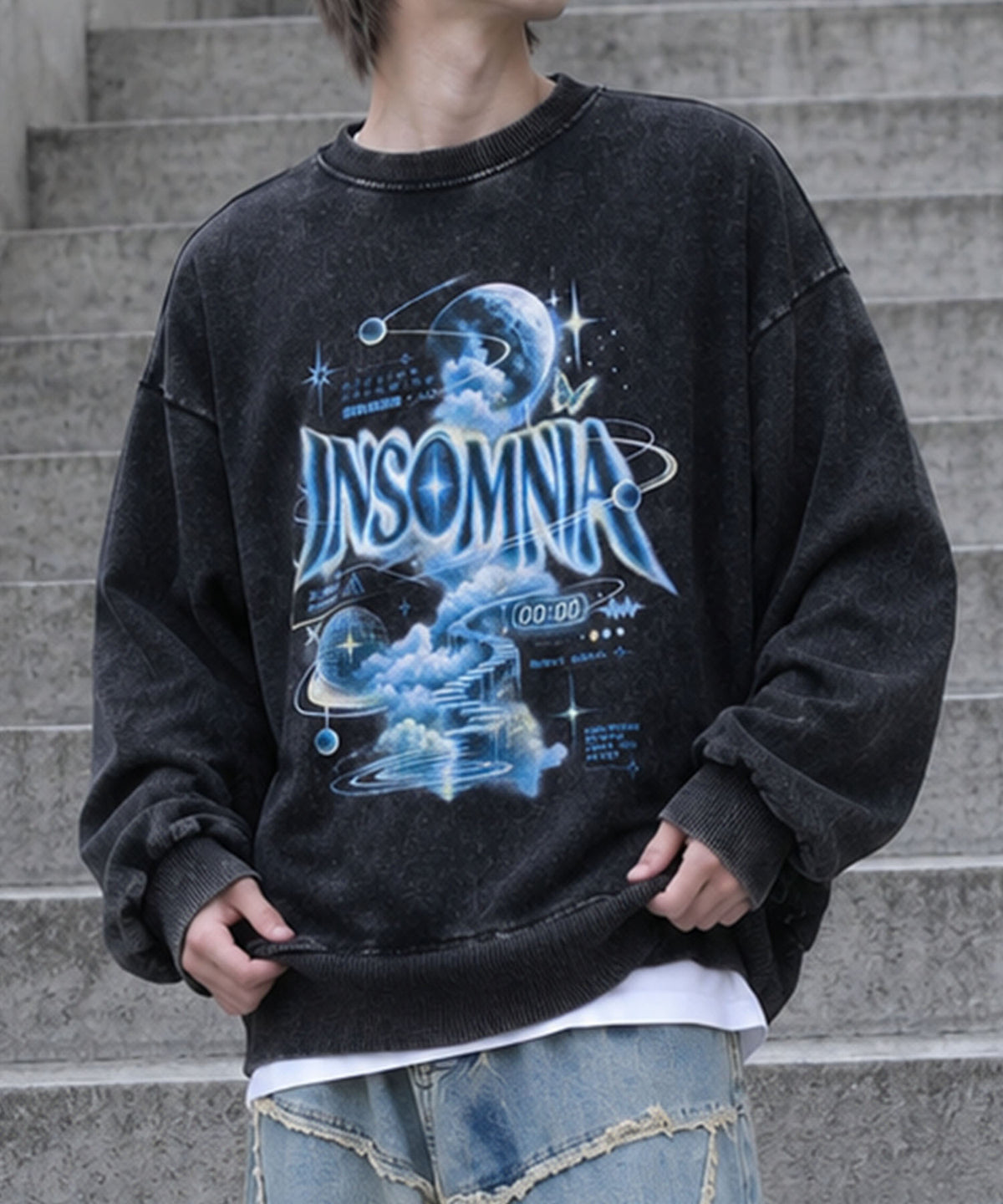 HOOK -original- INSOMINIA アソートスペースグラフィックオーバーサイズスウェット