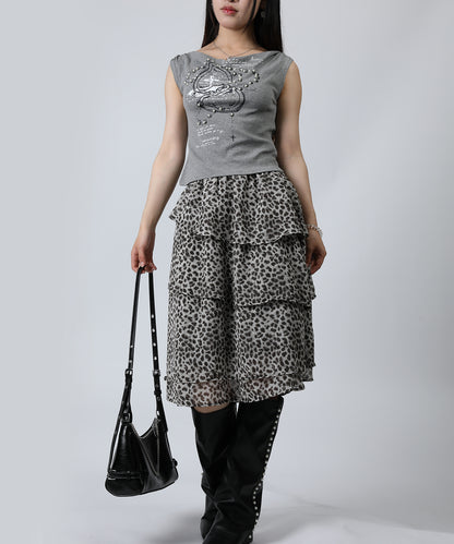 HOOK for girls クロス柄グラフィック オフショルダークロップドTシャツ