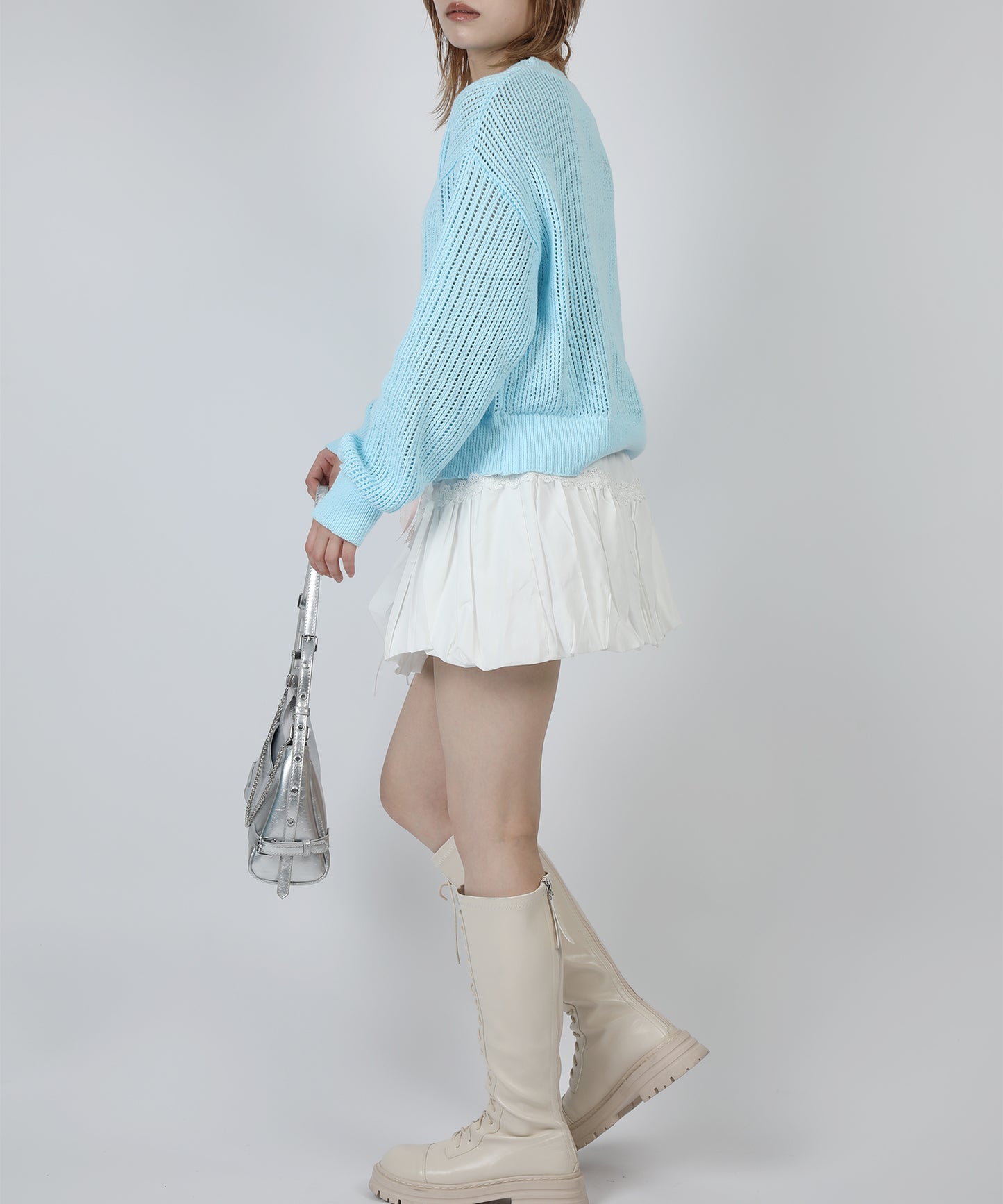 HOOK for girls ハートうさぎ透かし編みリボン付きニットプルオーバー
