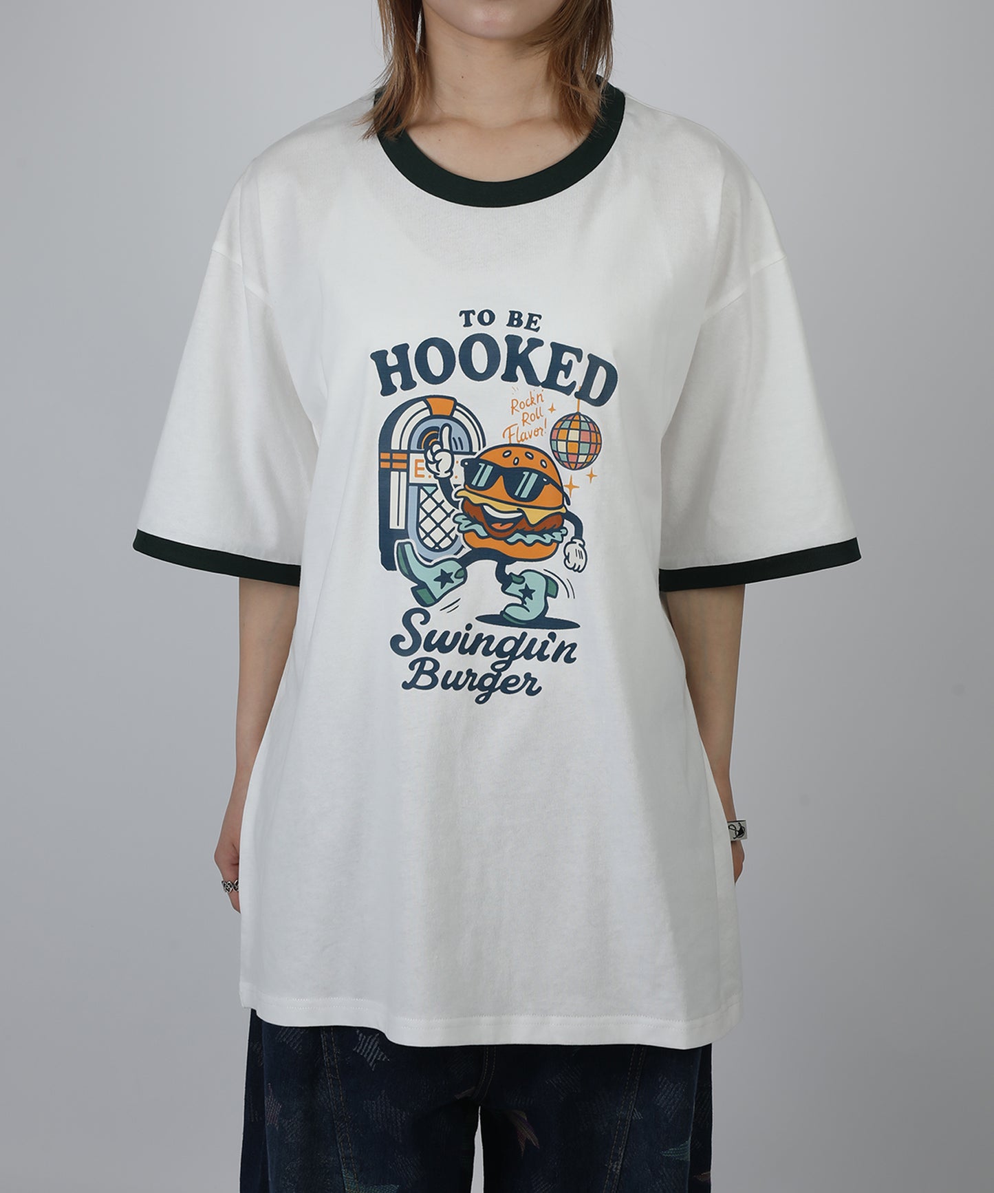 HOOK -original-　フードモチーフ アメリカンカートゥーンプリント ビッグTシャツ