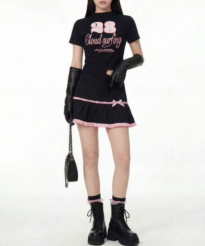 HOOK for girls　ガーリーカジュアルリボンTシャツ