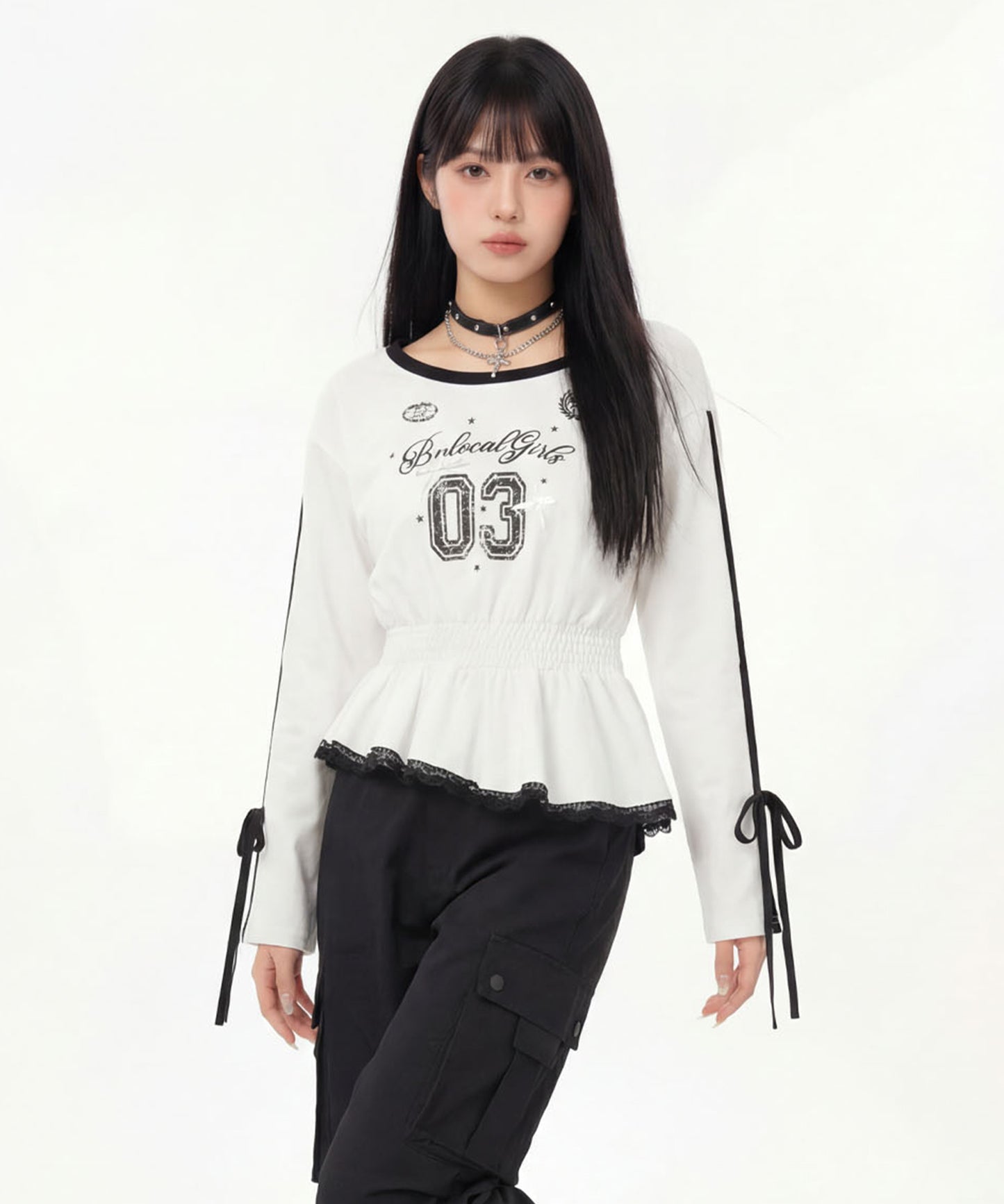 HOOK for girls リボン×ナンバーーリングロゴ　ロンT