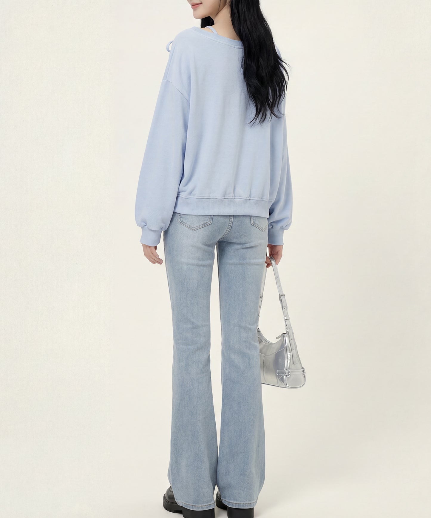 HOOK　for girls -original-　リボンキープリントレースワンショルダーリブトップス