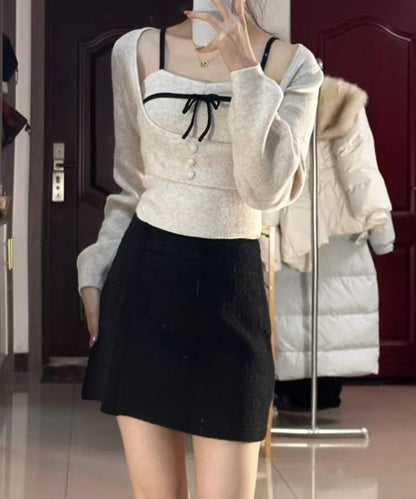 【Jasmine】 アンサンブル リボンキャミソール+ニットトップス