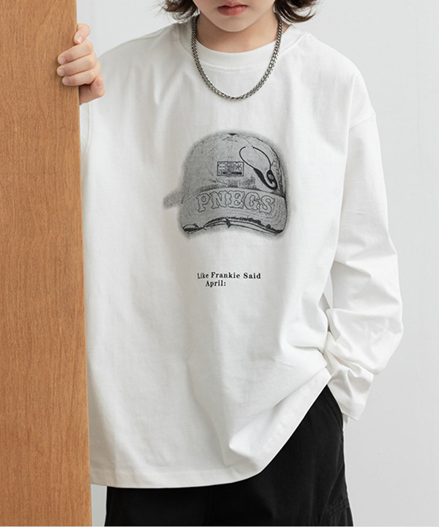 【aimoha-KIDS-】キャッププリント ロングスリーブTシャツ