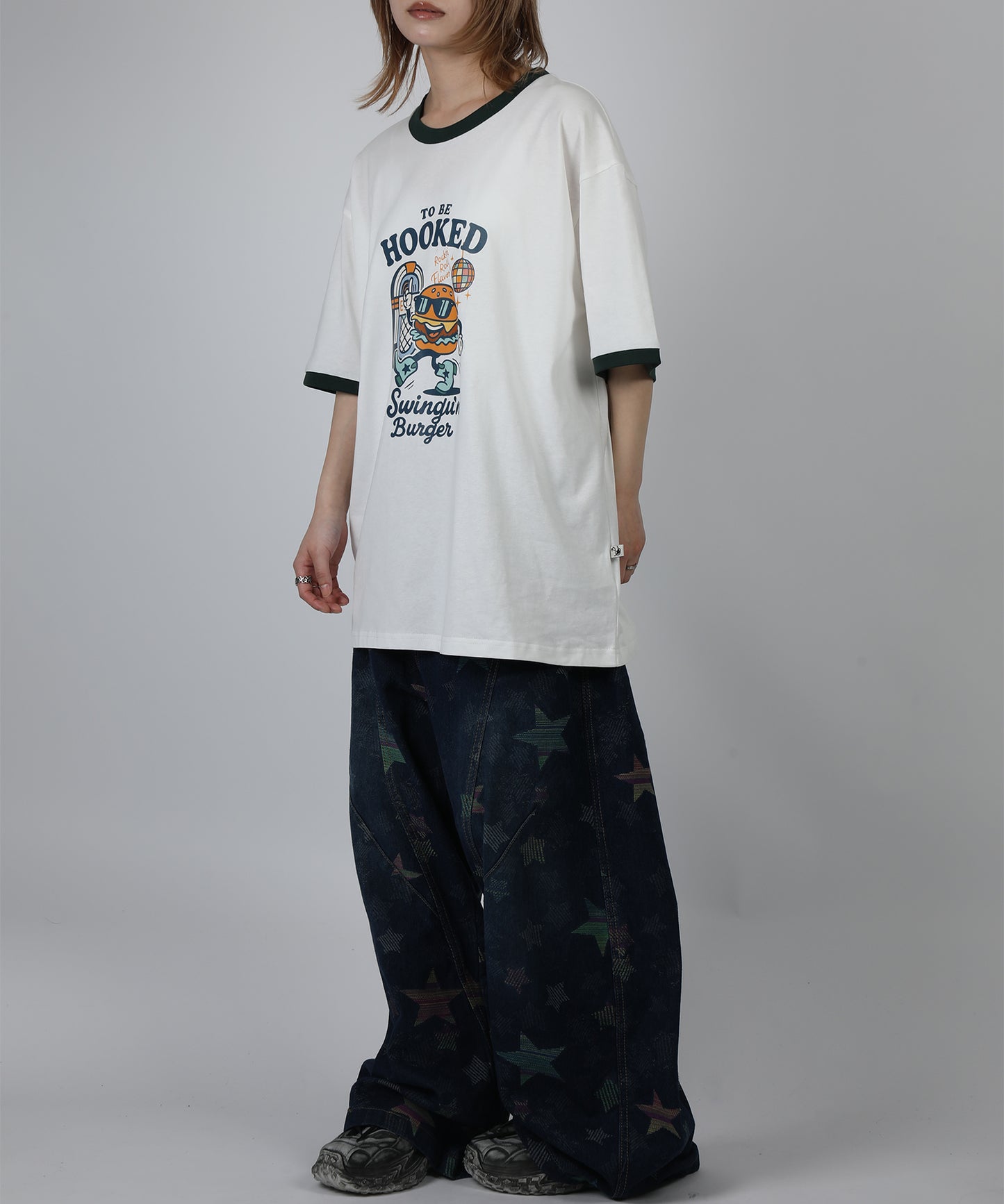HOOK -original-　フードモチーフ アメリカンカートゥーンプリント ビッグTシャツ