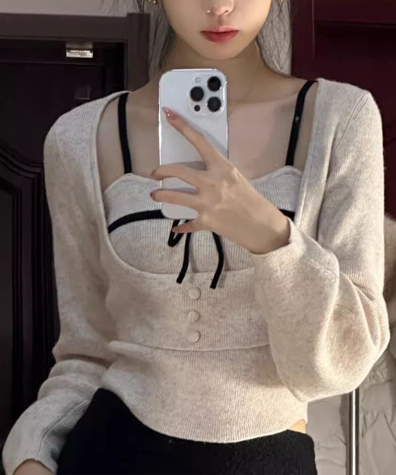 【Jasmine】 アンサンブル リボンキャミソール+ニットトップス