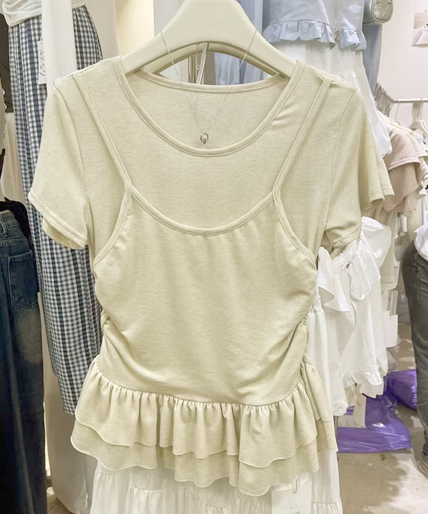 【Jasmine】レイヤード風裾フリルTシャツ