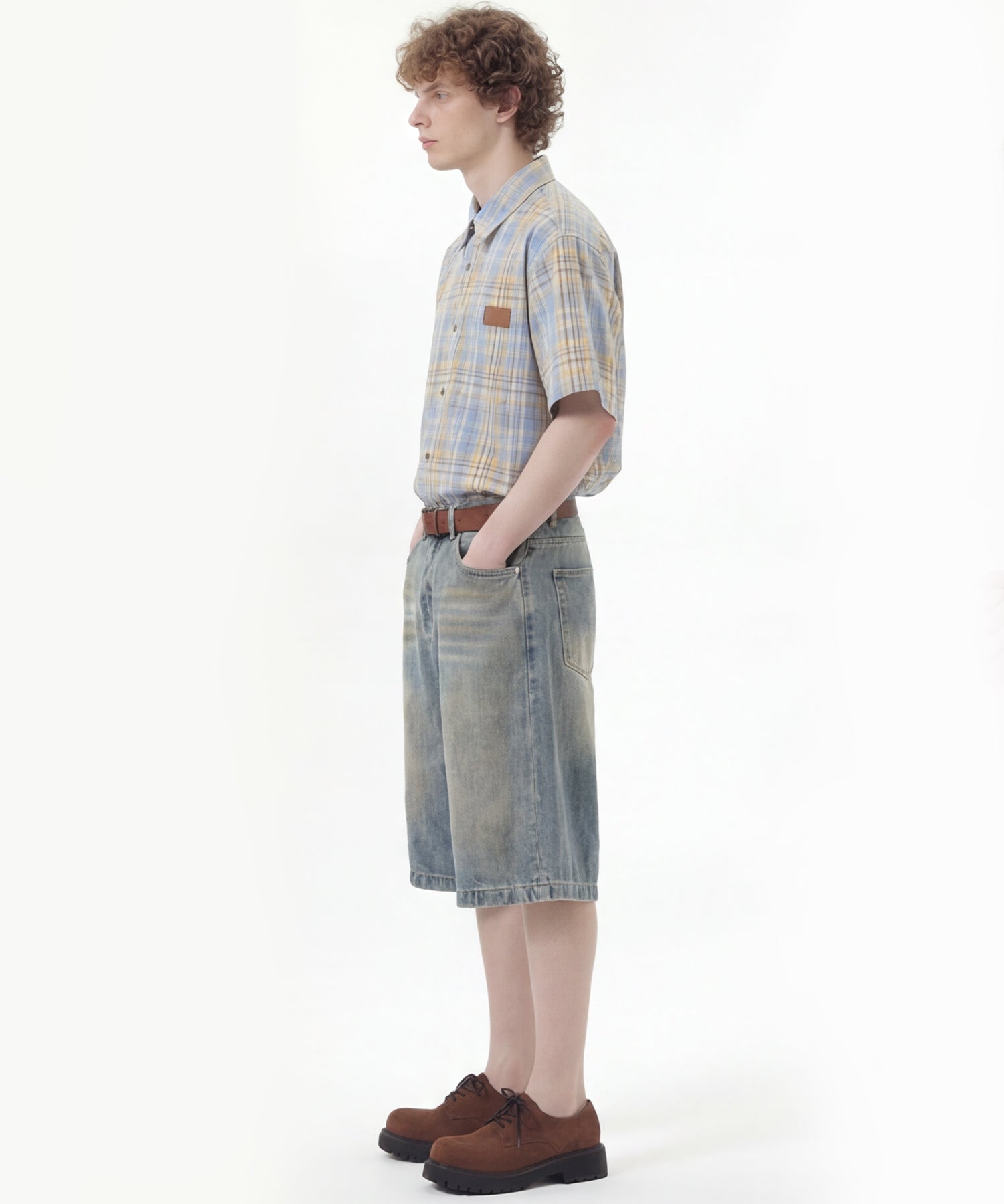 HOOK -original- Big Shirt with Tartan Check Leather Patch