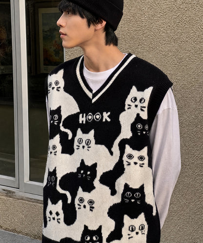 HOOK -original-　「猫何匹いる？」バイカラーニットベスト