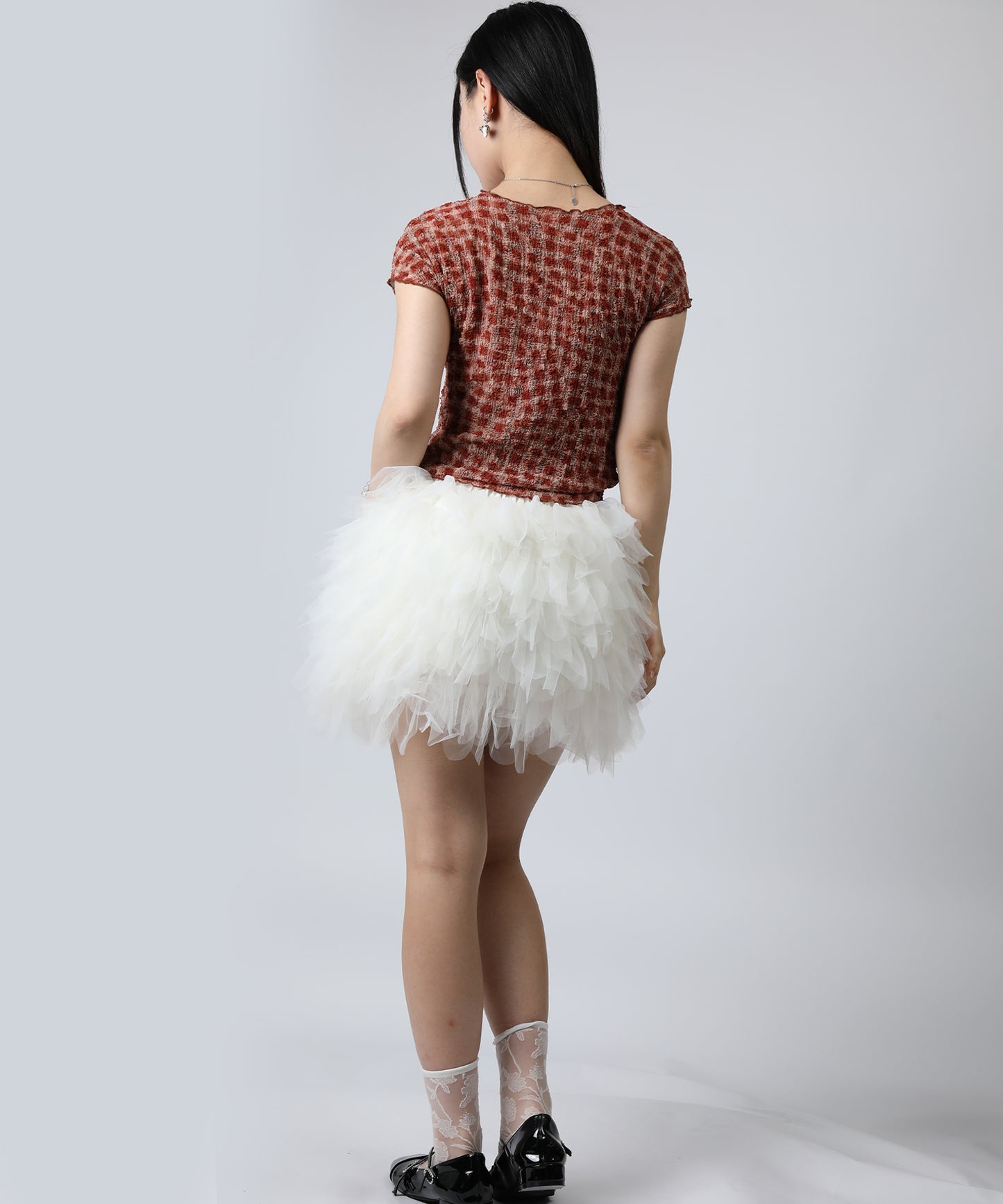 HOOK for girls バブルシフォン総柄クロップドトップス