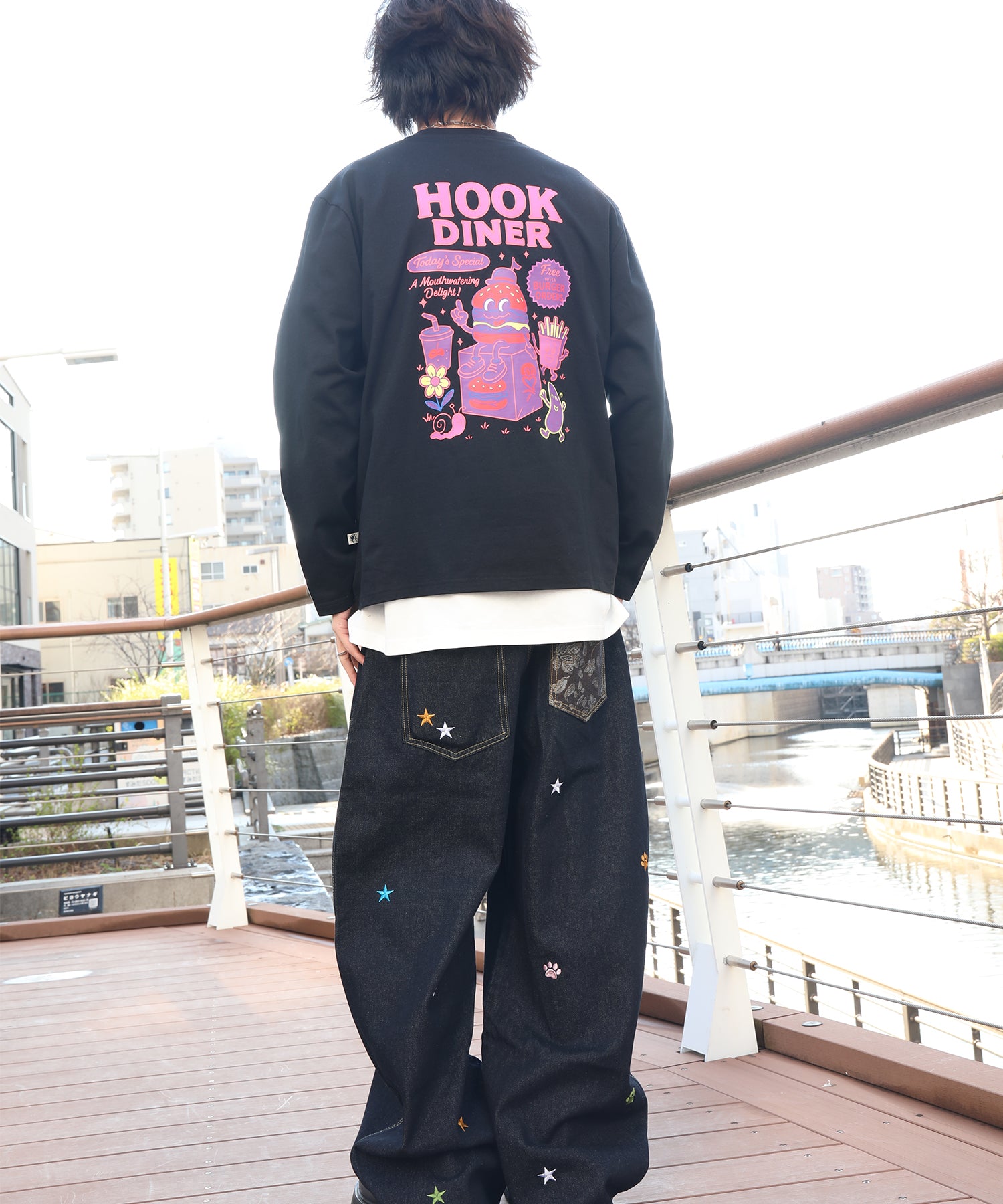 HOOK -original-　フードキャラクター グラフィックプリント ロングスリーブTシャツ
