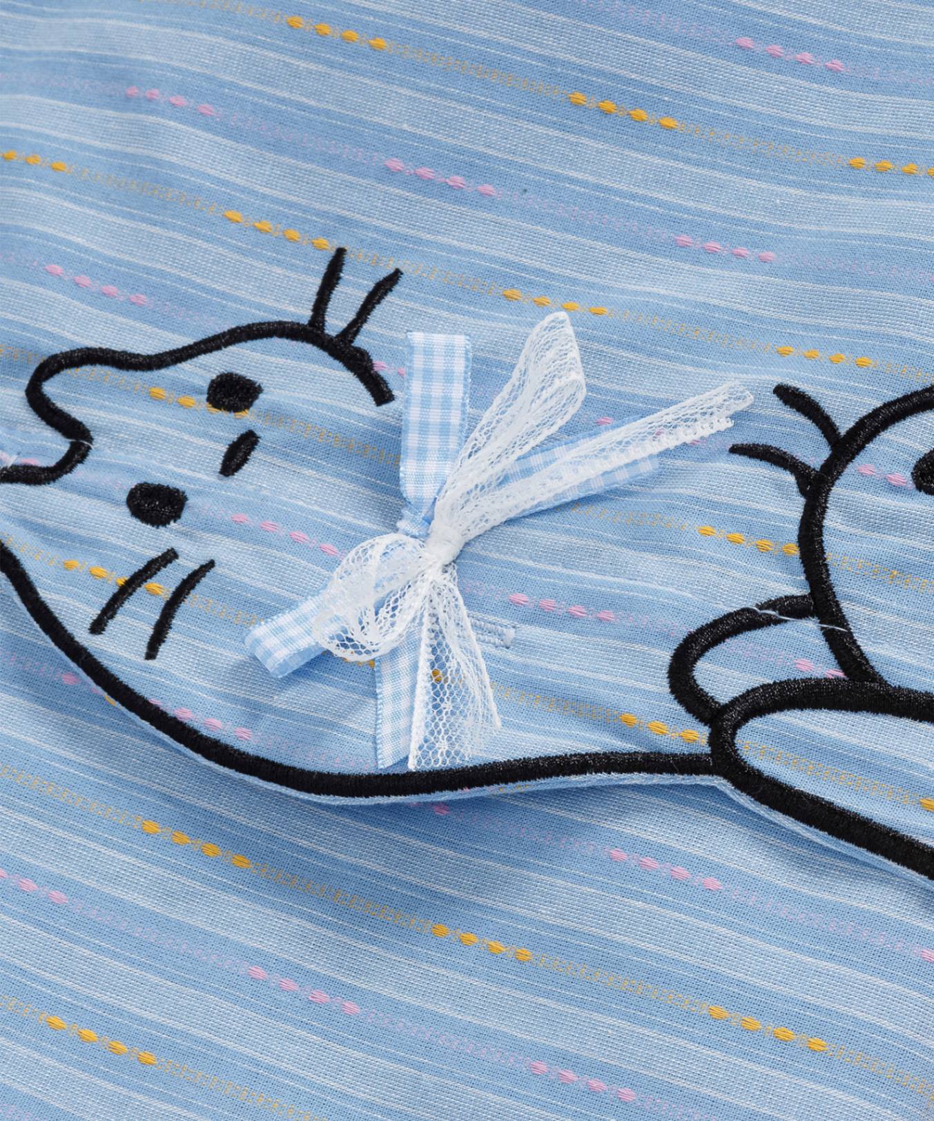 HOOK for girls　ぶら下がりネコ刺繍 × レースリボン 半袖マルチストライプシャツ (SS)