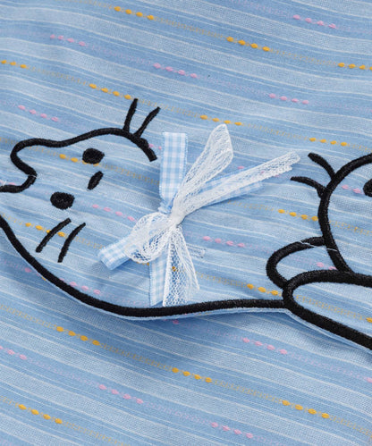 HOOK for girls　ぶら下がりネコ刺繍 × レースリボン 半袖マルチストライプシャツ (SS)