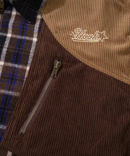 HOOK -original-　アシンメトリーコーデュロイ切替えチェックブルゾン