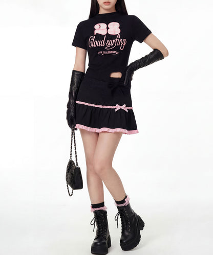 HOOK for girls　ガーリーカジュアルリボンTシャツ