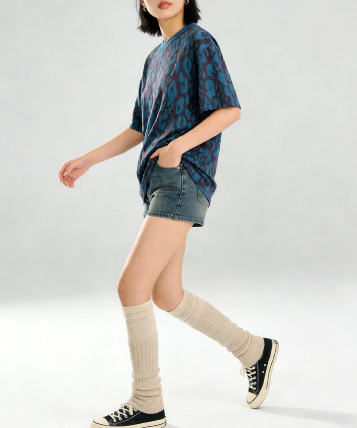 HOOK for girls　レオパード総柄 半袖Tシャツ / アニマル柄 ビッグシルエット カジュアル