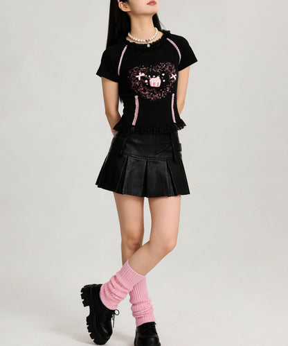 HOOK for girls　リボン×プリント レースTシャツ