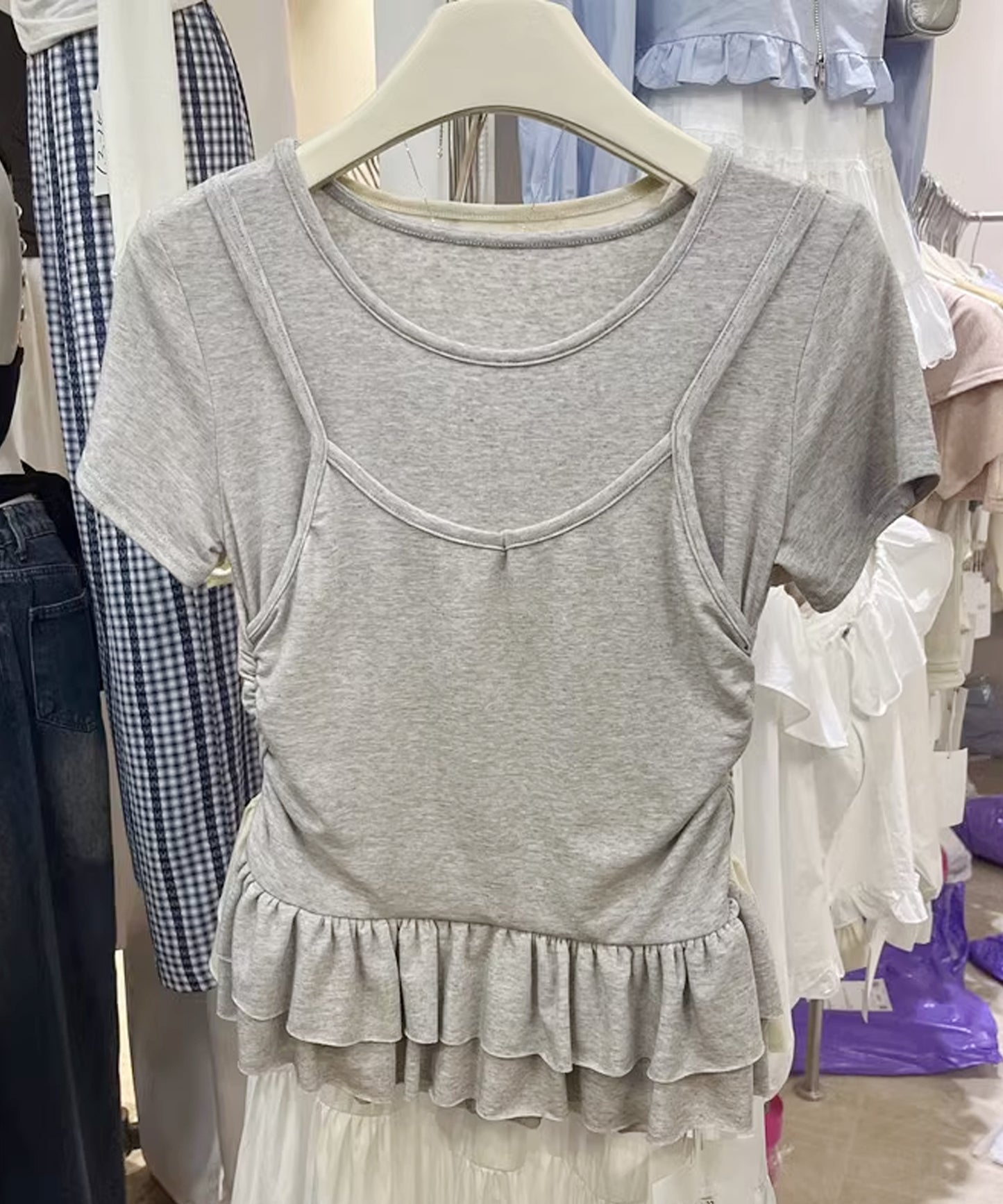 【Jasmine】レイヤード風裾フリルTシャツ