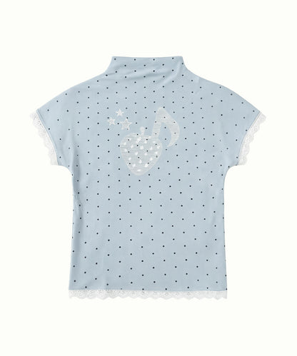 HOOK for girls　総ドット柄 タートルネック 半袖スリムトップス (SS)