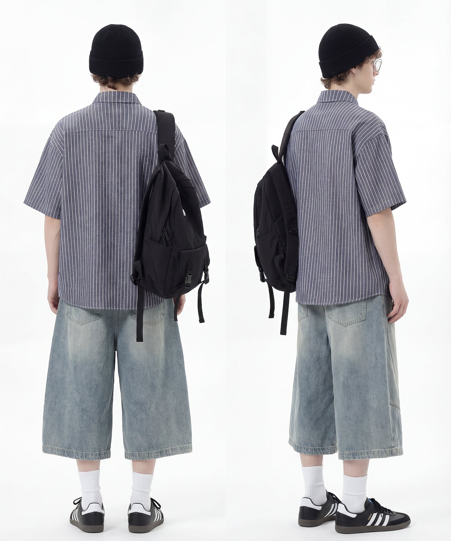 ネクタイ付き半袖グリッドチェックシャツ (SS)