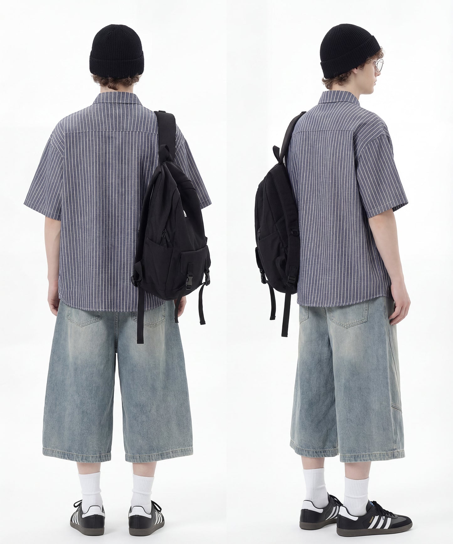 ネクタイ付き半袖グリッドチェックシャツ (SS)