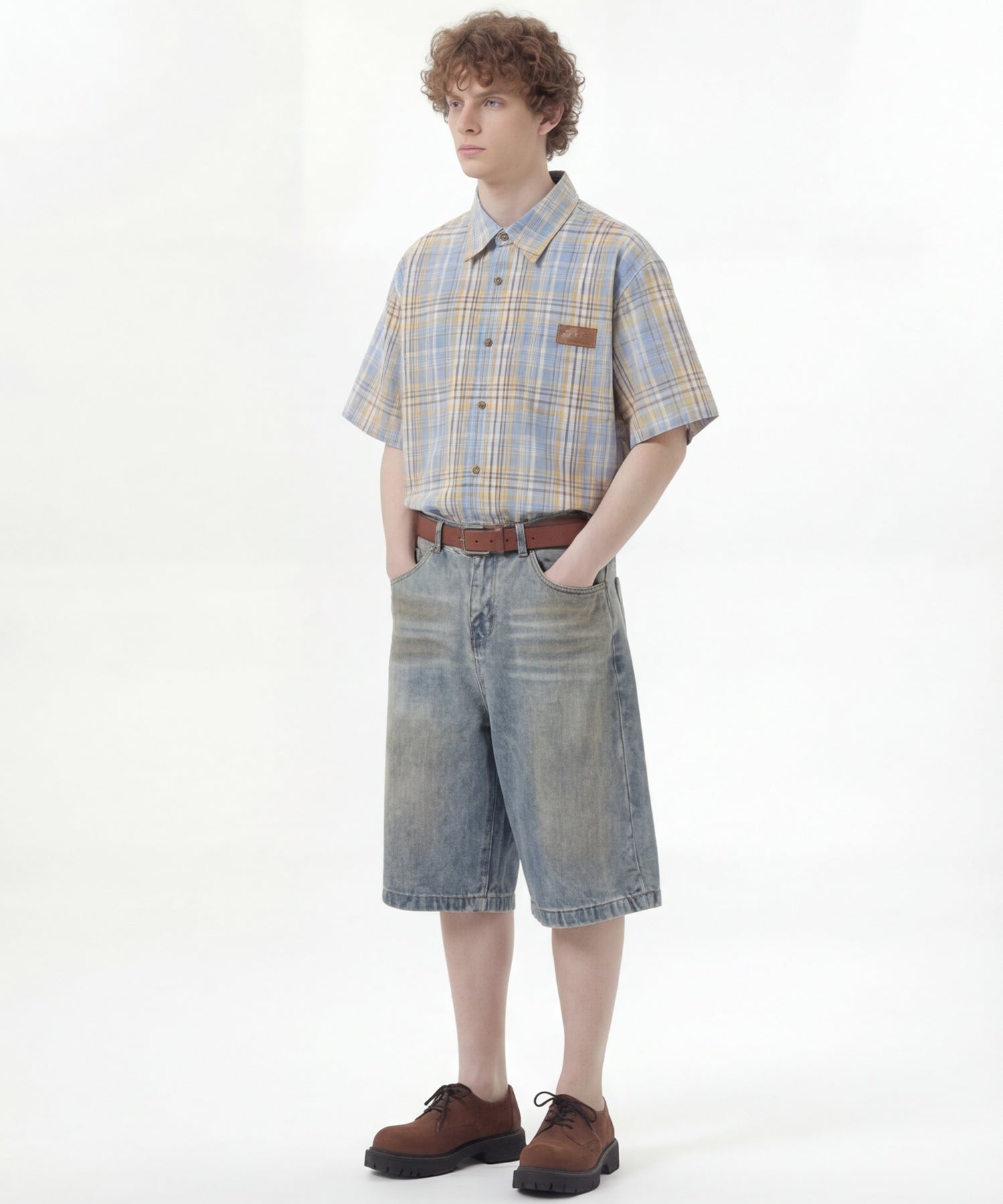 HOOK -original- Big Shirt with Tartan Check Leather Patch