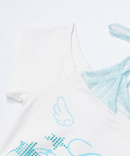 HOOK for girls　星×ロゴプリント フリルヘム ワンショルダー半袖トップス (SS)