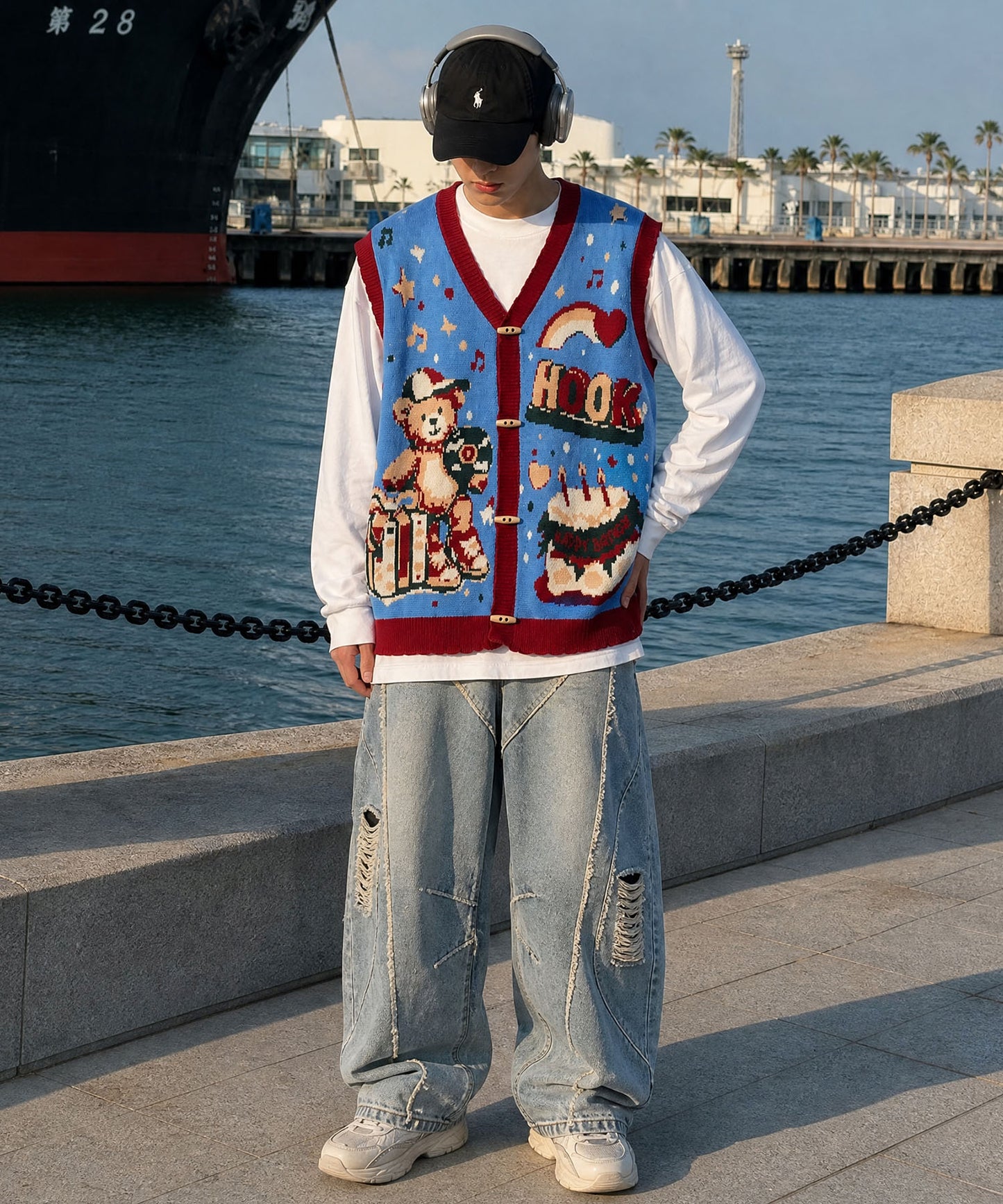 HOOK -original-　クマちゃんからの誕生日プレゼント　前開きニットベスト