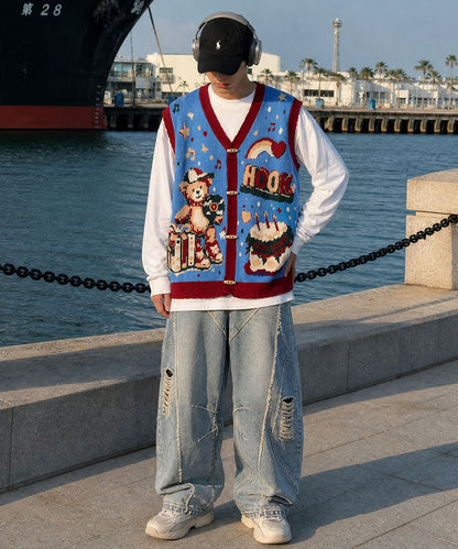 HOOK -original-　クマちゃんからの誕生日プレゼント　前開きニットベスト