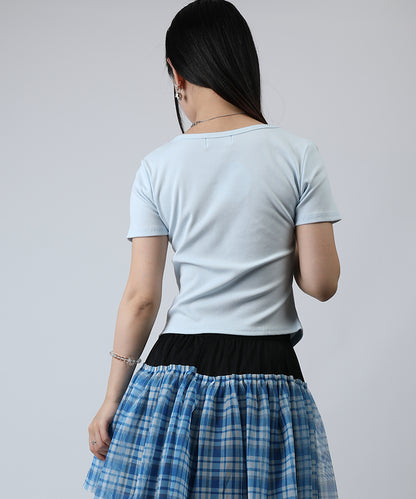 HOOK for girls リボングラフィック × サイドギャザー コンパクトストリートT