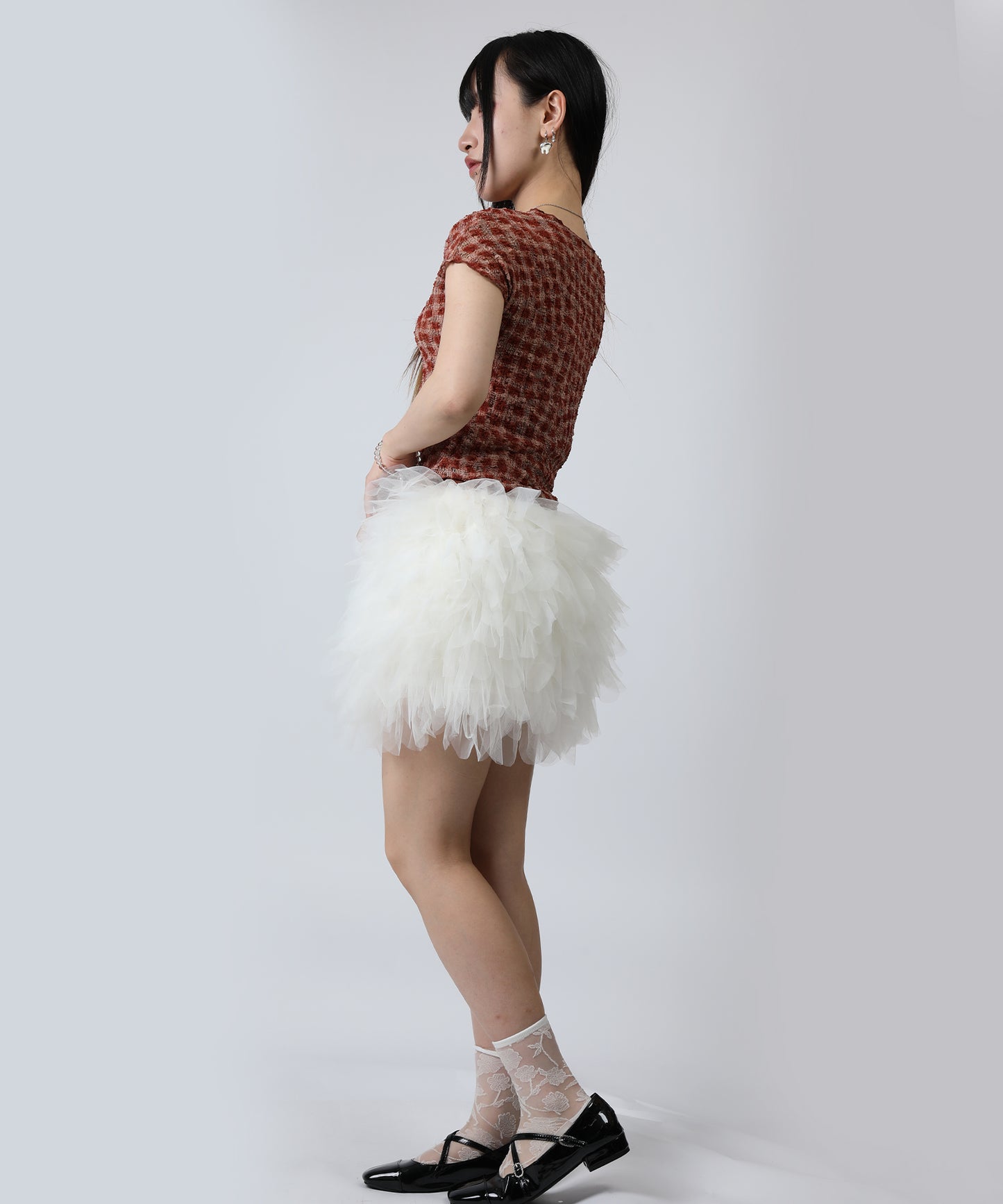 HOOK for girls バブルシフォン総柄クロップドトップス