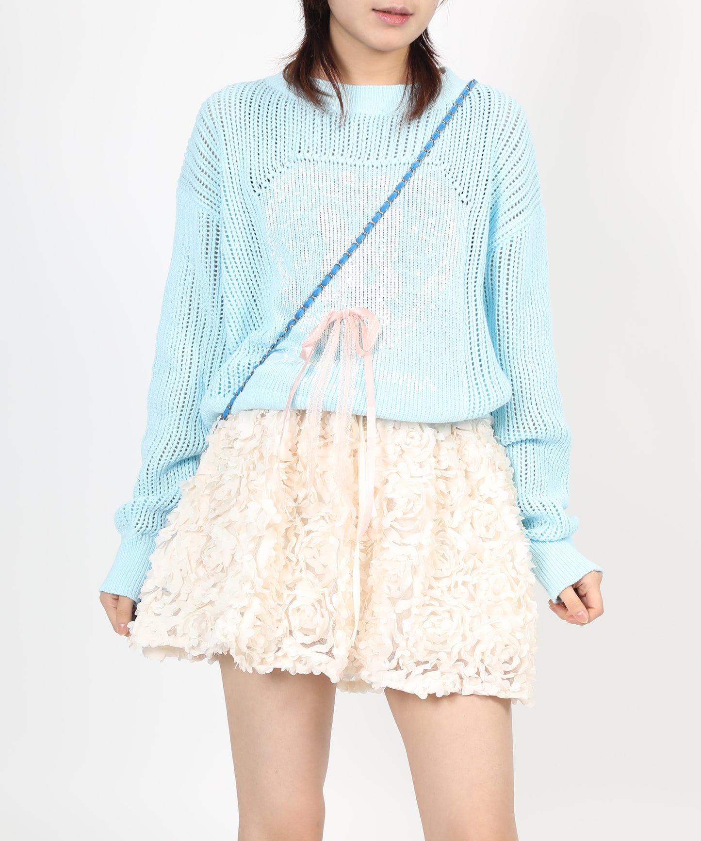 HOOK for girls ハートうさぎ透かし編みリボン付きニットプルオーバー