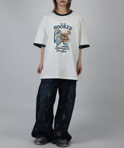HOOK -original-　フードモチーフ アメリカンカートゥーンプリント ビッグTシャツ