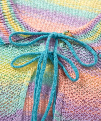 HOOK for girls　透かし編みマルチカラーフリルニットカーディガン
