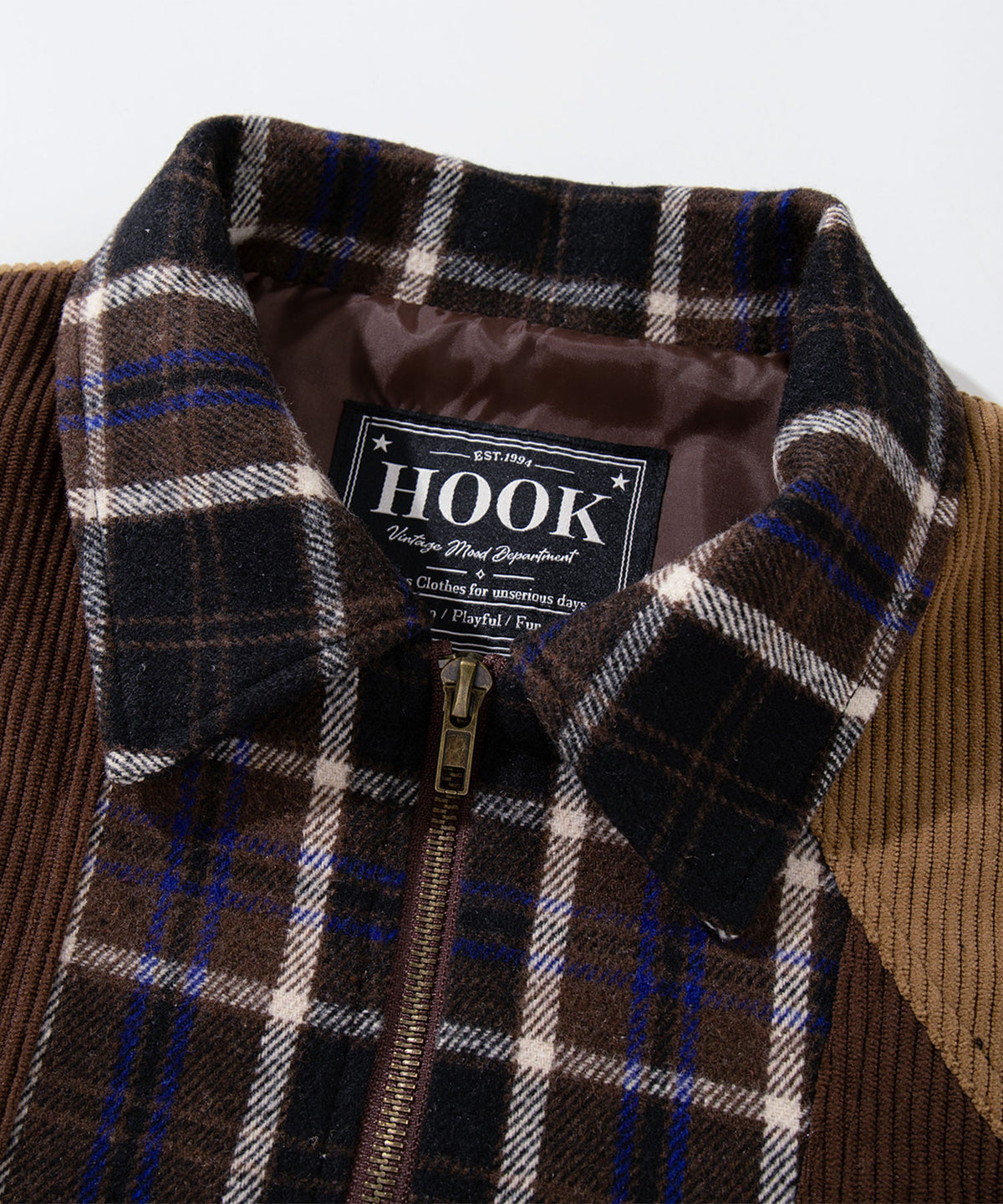 HOOK -original-　アシンメトリーコーデュロイ切替えチェックブルゾン
