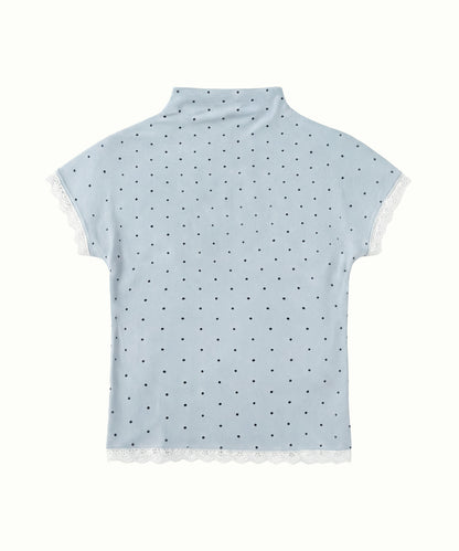 HOOK for girls　総ドット柄 タートルネック 半袖スリムトップス (SS)