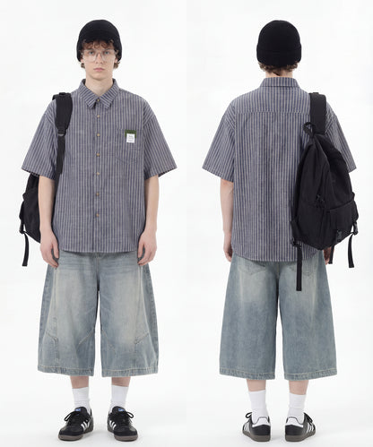 ネクタイ付き半袖グリッドチェックシャツ (SS)
