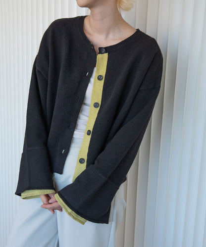 aimoha/7G配色ワイドクルーネックカーディガン