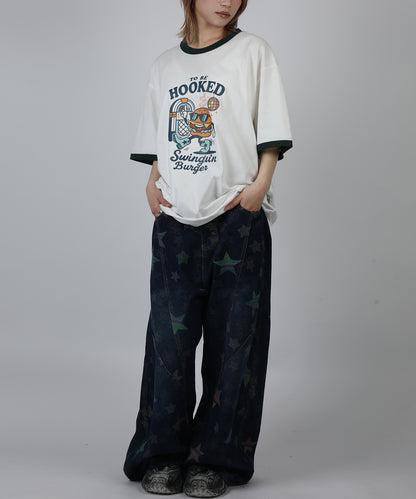 HOOK -original-　フードモチーフ アメリカンカートゥーンプリント ビッグTシャツ